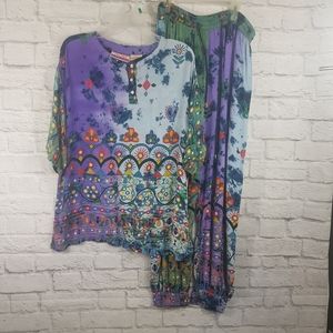 HER STYLE VTG 90s 2 Piece Lounge Casual Button Down and Pant/Pantsuit Set